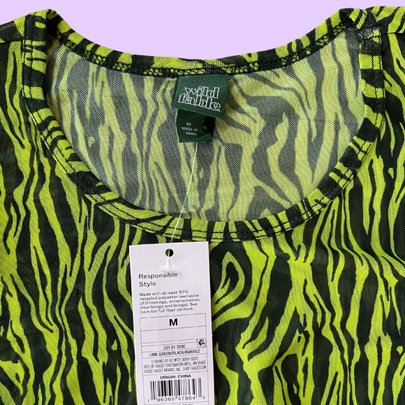 NWT Wild Fable Neon Lime Green Sheer Zebra Print Mesh Long Sleeve Top 🔥 - Picture 3 of 3